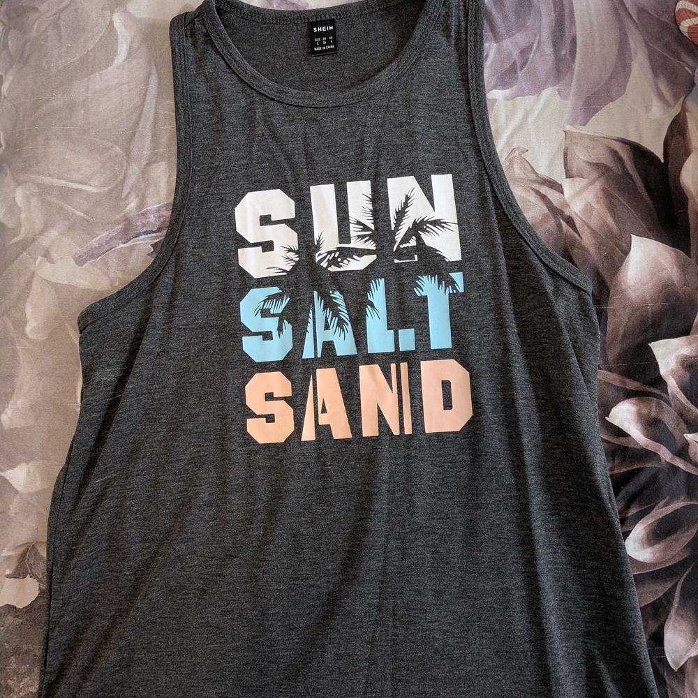 SHEIN Gray Sun Salt Sand Graphic Tank